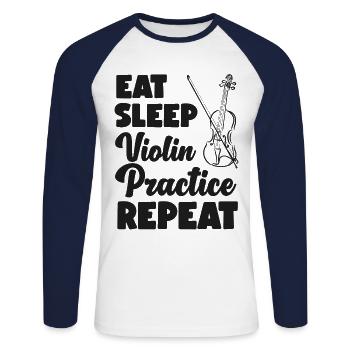 Violin Violinist Eat Sleep Violin - Unisex Baseballshirt langarm - Weiß/Navy - Vorne - Nik (191cm)