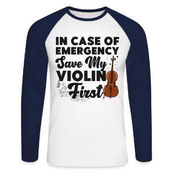 Violoniste En Cas De - T-shirt baseball manches longues Homme - blanc/marine - Devant - Nik (191cm)