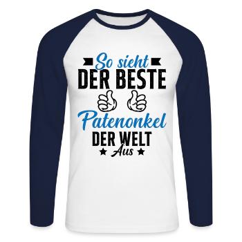 Voici à quoi ressemble le meilleur parrain du monde - T-shirt baseball manches longues Homme - blanc/marine - Devant - Nik (191cm)