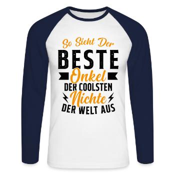 So sieht der beste Onkel der Welt aus - Unisex Baseballshirt langarm - Weiß/Navy - Vorne - Nik (191cm)
