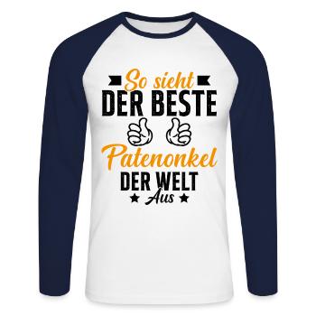 Voici à quoi ressemble le meilleur parrain du monde - T-shirt baseball manches longues Homme - blanc/marine - Devant - Nik (191cm)