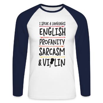 Violoniste I Speak 4 - T-shirt baseball manches longues Homme - blanc/marine - Devant - Nik (191cm)