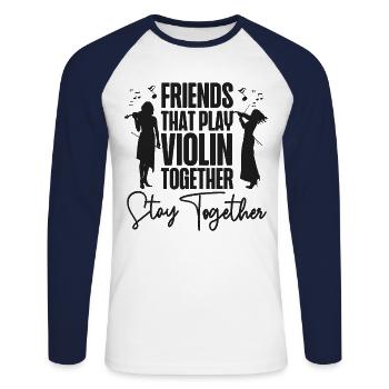 Violon Violoniste Besties Buddies - T-shirt baseball manches longues Homme - blanc/marine - Devant - Nik (191cm)
