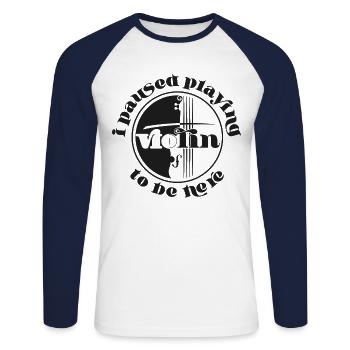 Violoniste J’ai fait une pause pour jouer - T-shirt baseball manches longues Homme - blanc/marine - Devant - Nik (191cm)