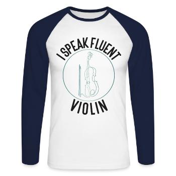 Violoniste Je parle couramment - T-shirt baseball manches longues Homme - blanc/marine - Devant - Nik (191cm)