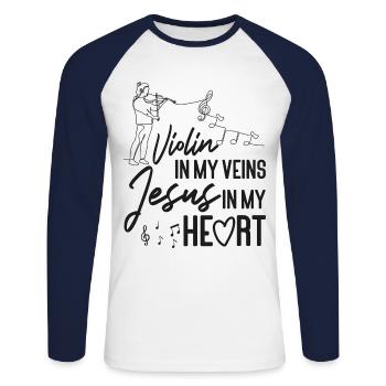 Violon Violoniste Jesus Christian - T-shirt baseball manches longues Homme - blanc/marine - Devant - Nik (191cm)