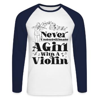 Violoniste Violoniste Fille Jamais - T-shirt baseball manches longues Homme - blanc/marine - Devant - Nik (191cm)