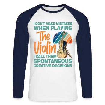 Violoniste de violon que je ne fais pas - T-shirt baseball manches longues Homme - blanc/marine - Devant - Nik (191cm)