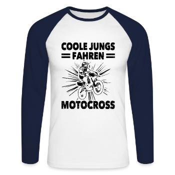 Coole Jungs Fahren Motocross Enduro Motorradfahren - Unisex Baseballshirt langarm - Weiß/Navy - Vorne - Nik (191cm)