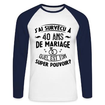 40 Ans De Mariage humoristique mariage - T-shirt baseball manches longues Homme - blanc/marine - Devant - Nik (191cm)