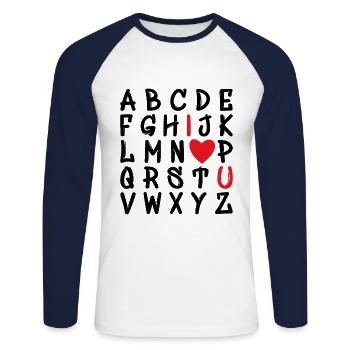 letters of the alphabet I Love You - Unisex Long Sleeve Baseball T-Shirt - white/navy - Front - Nik (191cm)