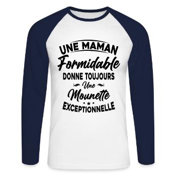 Maman formidable donne Mounette Exceptionnelle - T-shirt baseball manches longues Homme - blanc/marine - Devant - Nik (191cm)