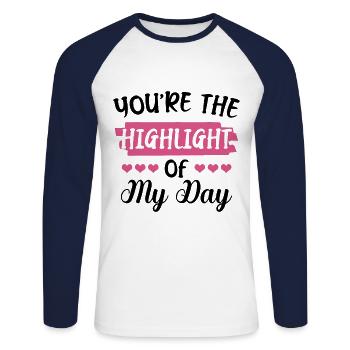 Tu es le clou de mon quotidien la Saint Valentin - T-shirt baseball manches longues Homme - blanc/marine - Devant - Nik (191cm)