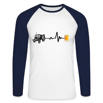 Ligne de tracteur et de bière Heartbeat - T-shirt baseball manches longues Homme - blanc/marine - Devant - Nik (191cm)