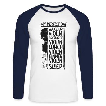 Violin Violinist My Perfect Day - Unisex Baseballshirt langarm - Weiß/Navy - Vorne - Nik (191cm)