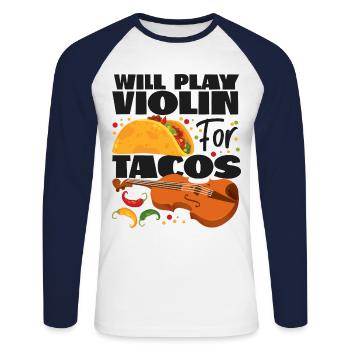 Violin Violinist Taco Will Play - Unisex Baseballshirt langarm - Weiß/Navy - Vorne - Nik (191cm)