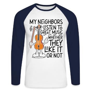 Violoniste Violoniste Mes Voisins - T-shirt baseball manches longues Homme - blanc/marine - Devant - Nik (191cm)