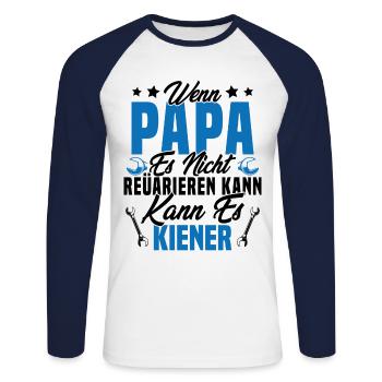 Si papa ne peut pas le réparer personne ne peut - T-shirt baseball manches longues Homme - blanc/marine - Devant - Nik (191cm)