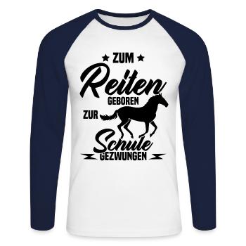 Né pour monter à cheval forcé à aller a l'école - T-shirt baseball manches longues Homme - blanc/marine - Devant - Nik (191cm)