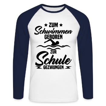 Né pour nager Forcé d'aller à l'école - T-shirt baseball manches longues Homme - blanc/marine - Devant - Nik (191cm)