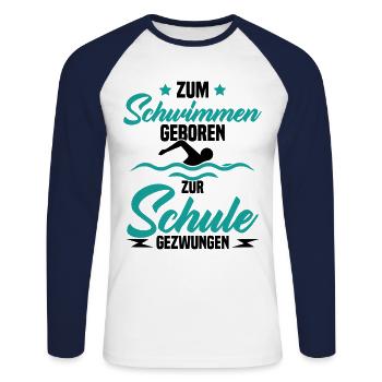 Né pour nager Forcé d'aller à l'école - T-shirt baseball manches longues Homme - blanc/marine - Devant - Nik (191cm)