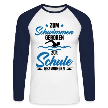 Né pour nager Forcé d'aller à l'école - T-shirt baseball manches longues Homme - blanc/marine - Devant - Nik (191cm)