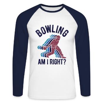 Bowling - Unisex Baseballshirt langarm - Weiß/Navy - Vorne - Nik (191cm)