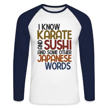 Japanischer Kampfsport Karate - Unisex Baseballshirt langarm - Weiß/Navy - Vorne - Nik (191cm)