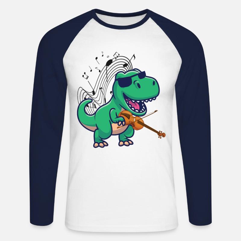 Violin Violinist T-Rex Dinosaur - Unisex Baseballshirt langarm - Weiß/Navy
