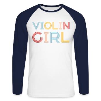 Violon Violoniste Fille Violon Rétro - T-shirt baseball manches longues Homme - blanc/marine - Devant - Nik (191cm)