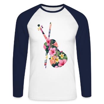 Violon Violoniste Fleur Tropicale - T-shirt baseball manches longues Homme - blanc/marine - Devant - Nik (191cm)