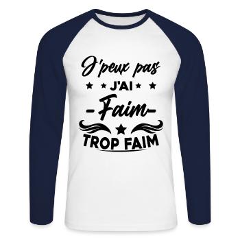 Je Peux Pas J'ai Faim Trop Faim - T-shirt baseball manches longues Homme - blanc/marine - Devant - Nik (191cm)