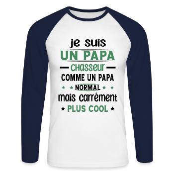 Papa Chasseur Plus Cool Cadeau Humour Chasse - T-shirt baseball manches longues Homme - blanc/marine - Devant - Nik (191cm)