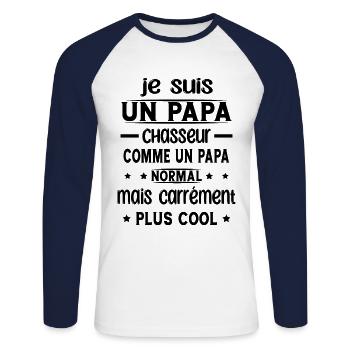 Papa Chasseur Plus Cool Cadeau Humour Chasse - T-shirt baseball manches longues Homme - blanc/marine - Devant - Nik (191cm)