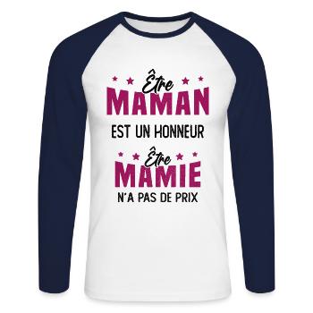 Grand-mère - Être Mamie n'a pas de Prix - T-shirt baseball manches longues Homme - blanc/marine - Devant - Nik (191cm)