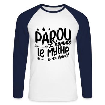 Grand-Père Papou l'Homme le Mythe la Légende - T-shirt baseball manches longues Homme - blanc/marine - Devant - Nik (191cm)