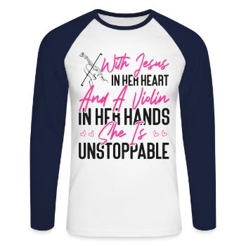 Violoniste Violoniste Jesus Faith - T-shirt baseball manches longues Homme - blanc/marine - Devant - Nik (191cm)