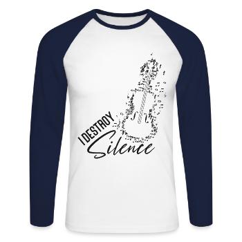 Violoniste de violon I Destroy Silence - T-shirt baseball manches longues Homme - blanc/marine - Devant - Nik (191cm)