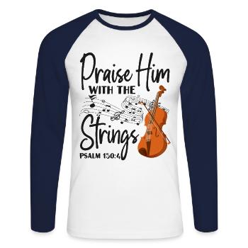 Violon Violoniste Bible Citation Foi - T-shirt baseball manches longues Homme - blanc/marine - Devant - Nik (191cm)