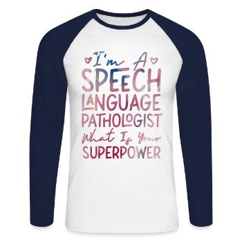 Speech Therapist Therapy Assistant - Unisex Long Sleeve Baseball T-Shirt - white/navy - Front - Nik (191cm)