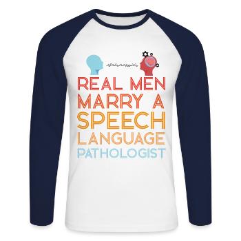 Speech Therapist Therapy Assistant - Unisex Long Sleeve Baseball T-Shirt - white/navy - Front - Nik (191cm)