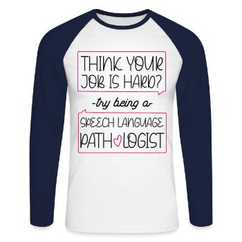 Speech Therapist Therapy Assistant - Unisex Baseballshirt langarm - Weiß/Navy - Vorne - Nik (191cm)