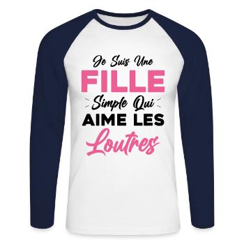 Je Suis Une Fille Simple Qui Aime Les Loutres - T-shirt baseball manches longues Homme - blanc/marine - Devant - Nik (191cm)