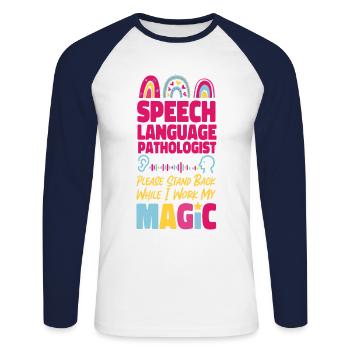 Speech Therapist Therapy Assistant - Unisex Long Sleeve Baseball T-Shirt - white/navy - Front - Nik (191cm)