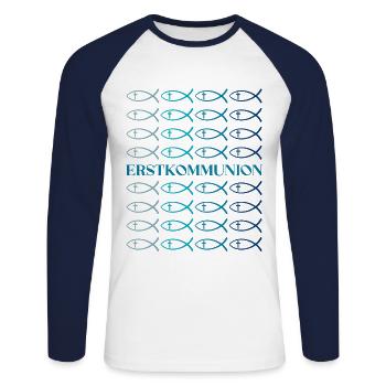 Erstkommunion Fisch Christ Fische Kommunion - Unisex Baseballshirt langarm - Weiß/Navy - Vorne - Nik (191cm)