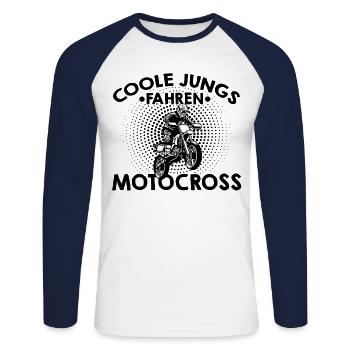 Coole Jungs Fahren Motocross Enduro Motorradfahren - Unisex Baseballshirt langarm - Weiß/Navy - Vorne - Nik (191cm)