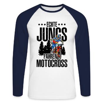 Echte Jungs Fahren Motocross Motorradfahrer Enduro - Unisex Baseballshirt langarm - Weiß/Navy - Vorne - Nik (191cm)