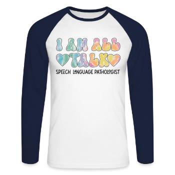 Speech Therapist Therapy Assistant - Unisex Long Sleeve Baseball T-Shirt - white/navy - Front - Nik (191cm)
