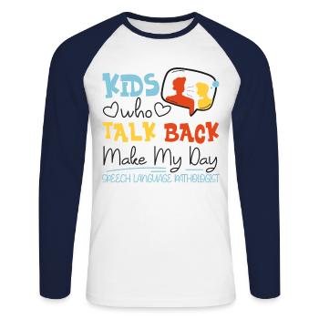 Speech Therapist Therapy Assistant - Unisex Long Sleeve Baseball T-Shirt - white/navy - Front - Nik (191cm)