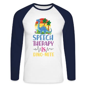 Assistant orthophoniste - T-shirt baseball manches longues Homme - blanc/marine - Devant - Nik (191cm)